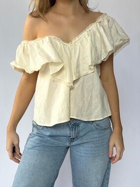 Zara Ruffle Boho Blouse Tiered Cream Small